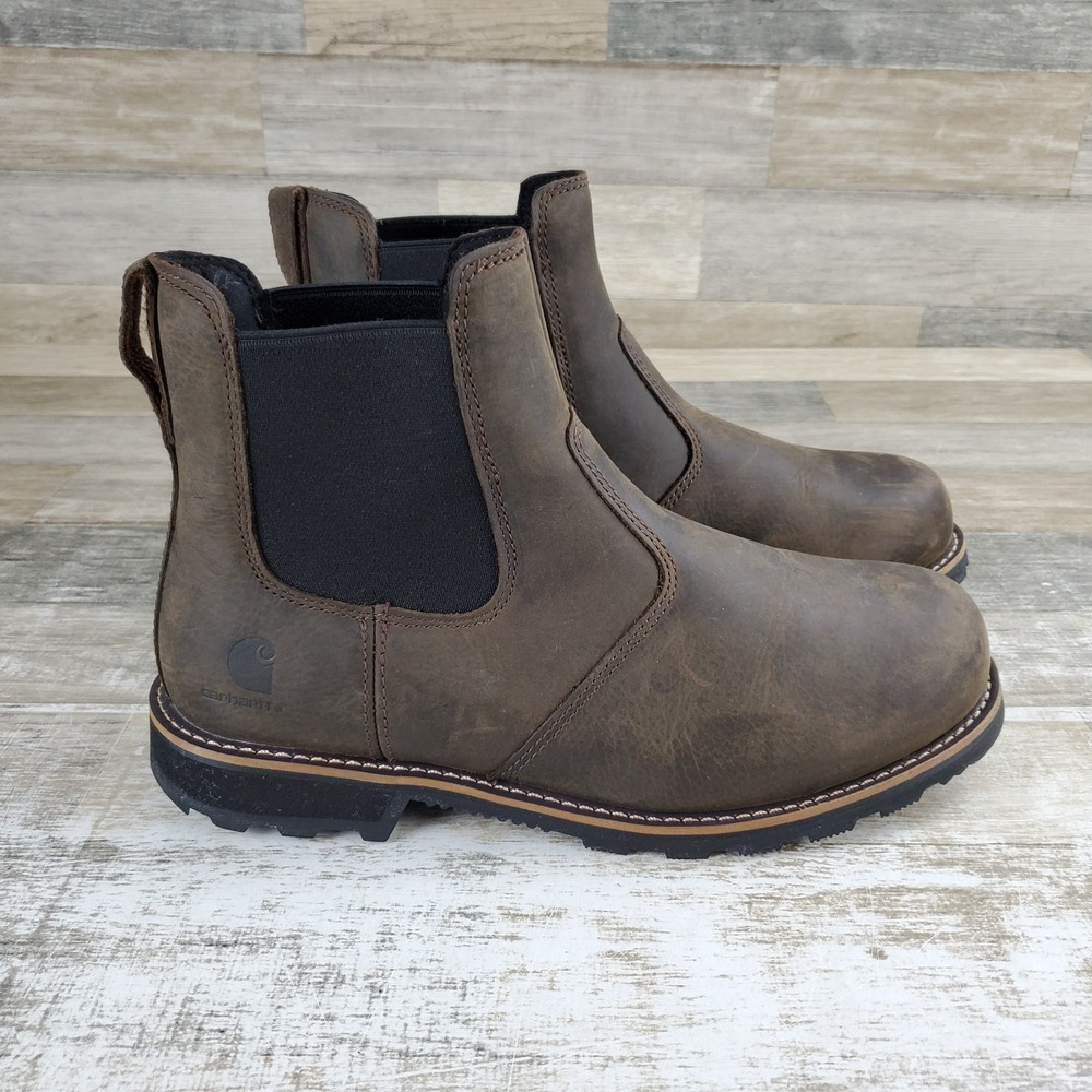 Carhartt Frontier Mens Chelsea Boots Sz 10.5 Dark Brown Leather Water Resistant